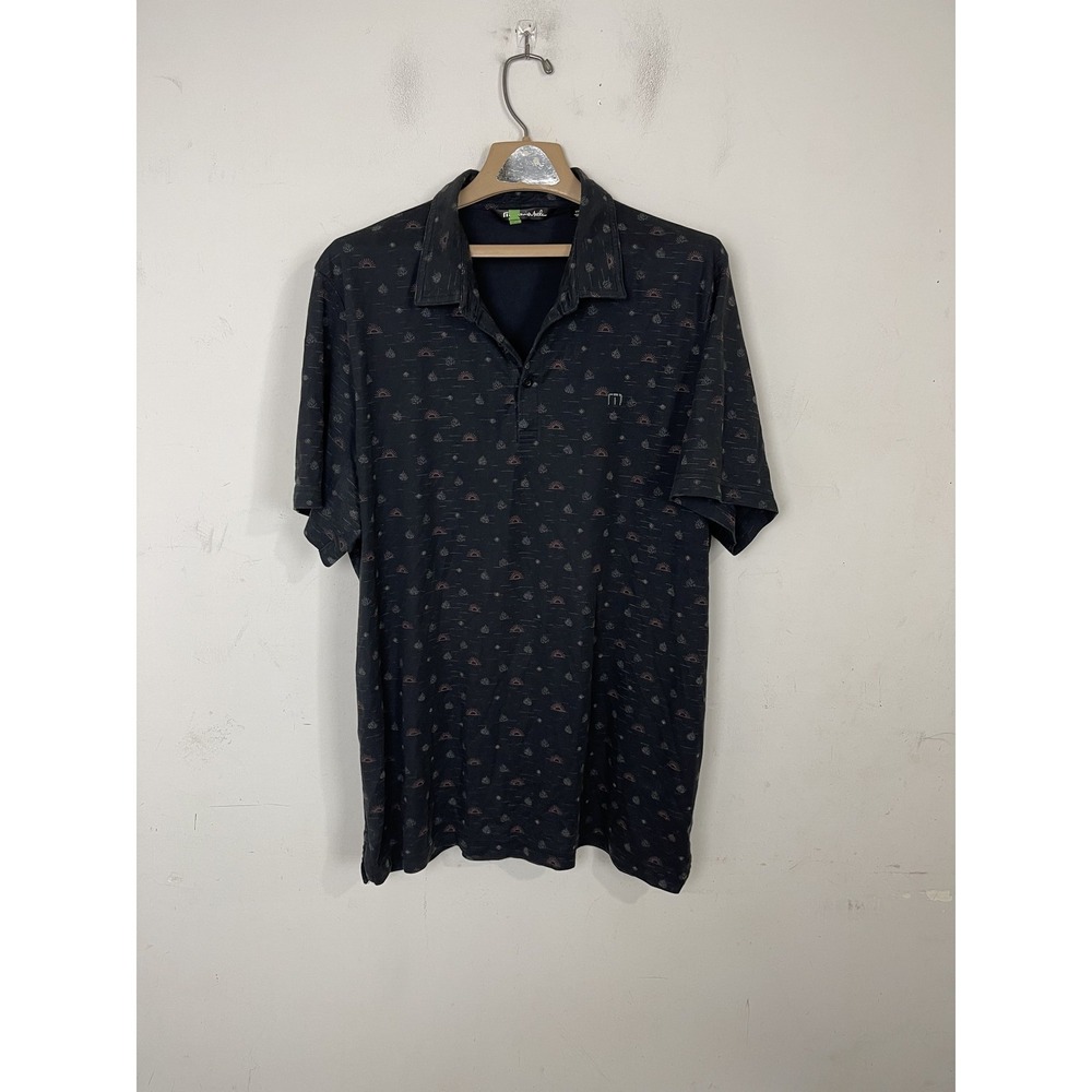 Travis Mathew Mens Polo Shirt XXL Golf Pima Cotton Golf Gray Sunshine Print
